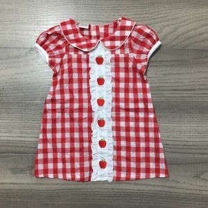 Back to School Girls Apple Plaid Gingham Dress
